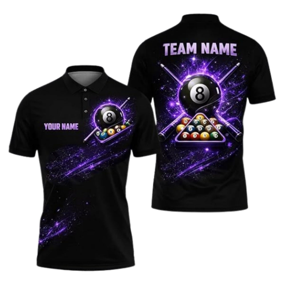 Custom 8 Ball Black And Red Billiard Polo Shirt Mens, Custom Billiard Team Shirts BIZ0287
