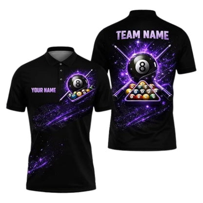 Custom 8 Ball Black And Red Billiard Polo Shirt Mens, Custom Billiard Team Shirts BIZ0287