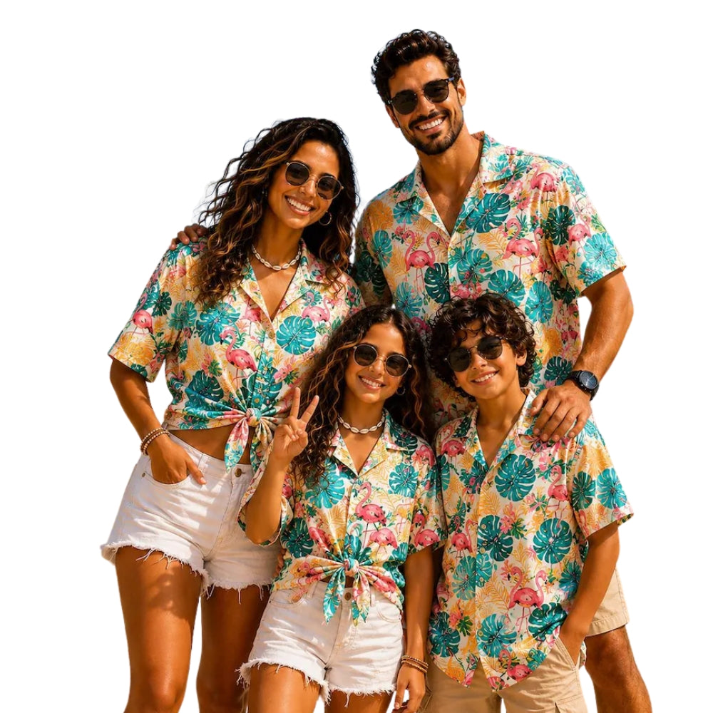 Flamingo Tropical Matching Family Hawaiian Shirt, Flamingo Beach Family Hawaiian Shirts ET0893