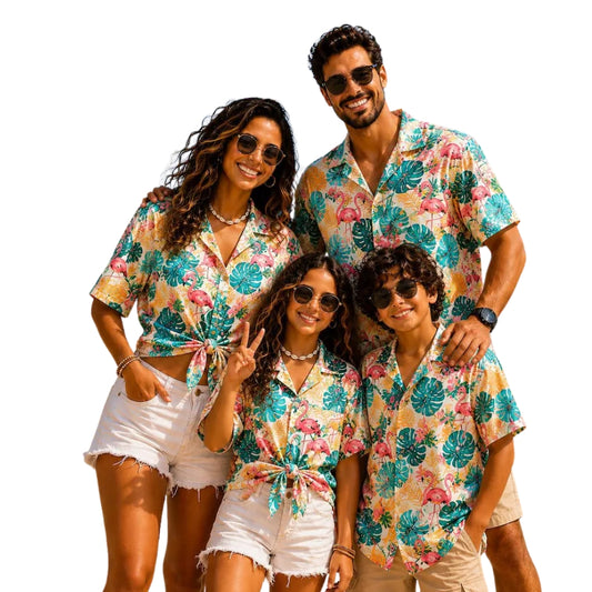 Flamingo Tropical Matching Family Hawaiian Shirt, Flamingo Beach Family Hawaiian Shirts ET0893