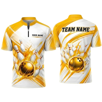 Flame Ball Custom Red White Bowling Jersey For Men, Custom Flame Bowling Team Shirts BZ0924