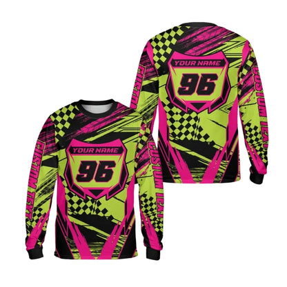Custom Grunge Purple And Yellow Racing Motocross Long Sleeve Men's Jersey, Custom Dirt Bike Shirts ME0025