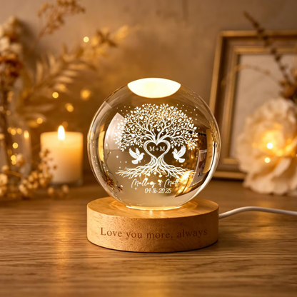 Personalized Heart Tree Couple Crystal Ball Led Night Light, Custom Wedding Anniversary Night Light WD0852