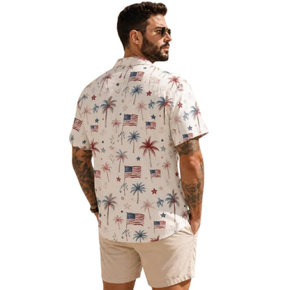 American Flag Palm Tree Hawaiian Shirt For Men Women, Patriotic Tropical Hawaiian Shirt HE0405