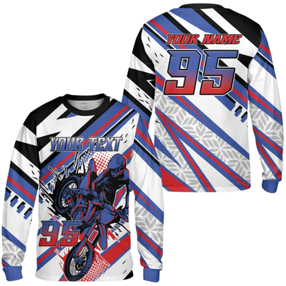 Custom Red And White Motocross Jersey Long Sleeve For Men, Custom Dirt Bike Jerseys MZ0106