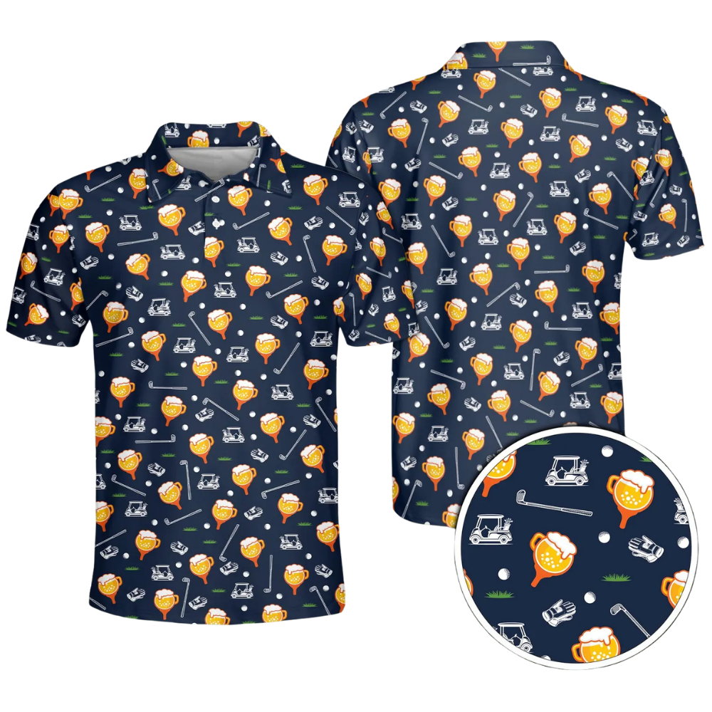Custom Photo Beer Golf Polo Shirt For Men, Custom Face Golf Shirts For Beer Lover GE0592