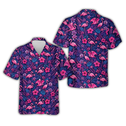 Pink Flamingo Purple Tropical Hawaiian Shirt, Flamingo Hawaiian Shirt HE0917