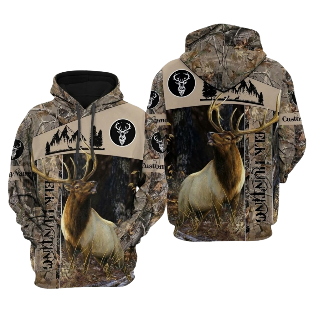 Custom Elk Hunting Brown Camo Hoodie For Men, Custom Elk Hunt Lover Hoodie 2D1274