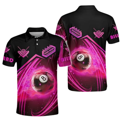 Custom Red Flame 8 Ball Billiard Men Polo Shirts, Custom Flame Pool Billiard Shirts BIZ0157
