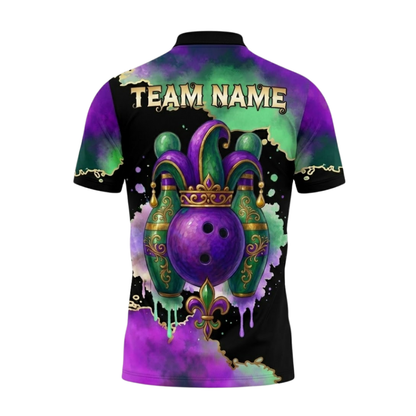 Custom Mardi Gras Mask Men's Bowling Polo Shirt, Custom Mardi Gras Bowling Team Shirt BZ0643