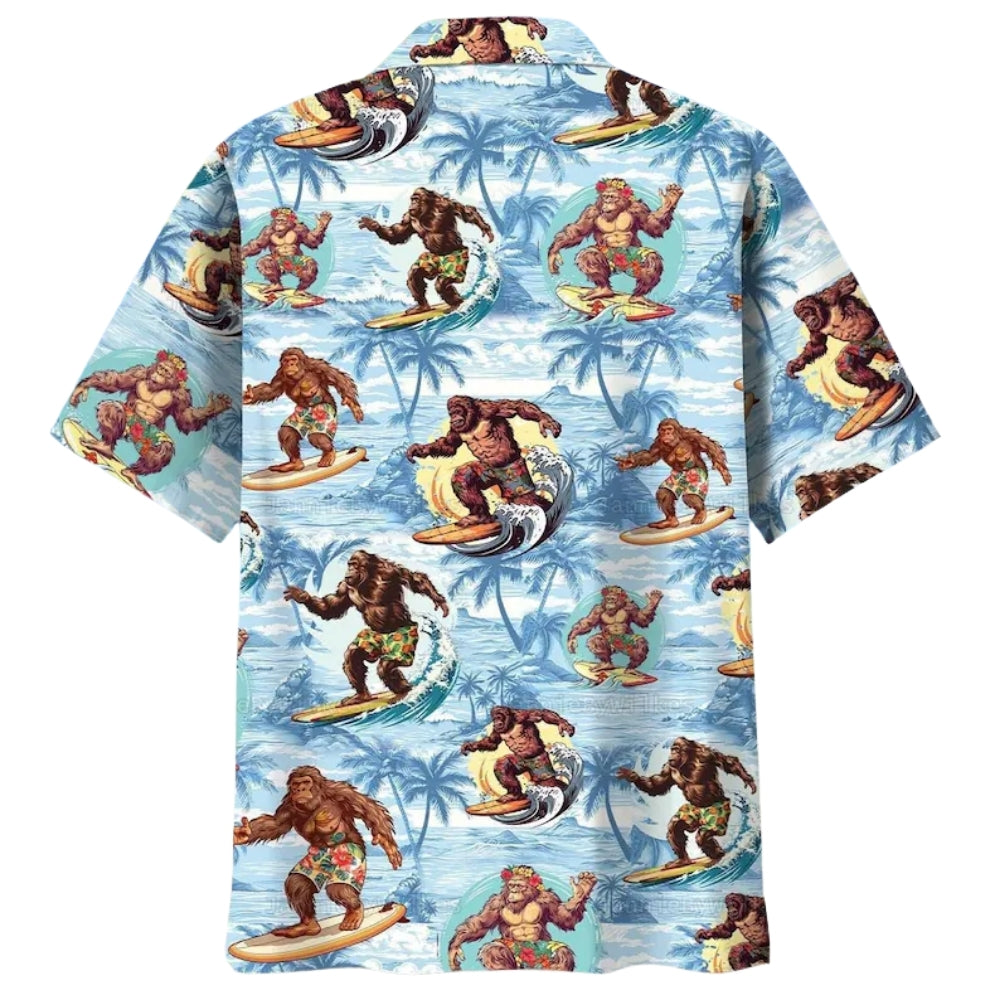 Bigfoot Surfing Beach Hawaiian Shirt Mens, Tropical Bigfoot Hawaiian Shirts HE0159