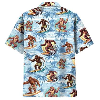 Bigfoot Surfing Beach Hawaiian Shirt Mens, Tropical Bigfoot Hawaiian Shirts HE0159