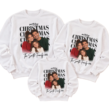 Custom Family Photo Merry Christmas Sweatshirt Matching, Custom Xmas Family Sweatshirt With Picture ET1705