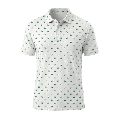 Green Golf Cart Golf Men's Polo Shirt, White Green Golf Shirts GE0452