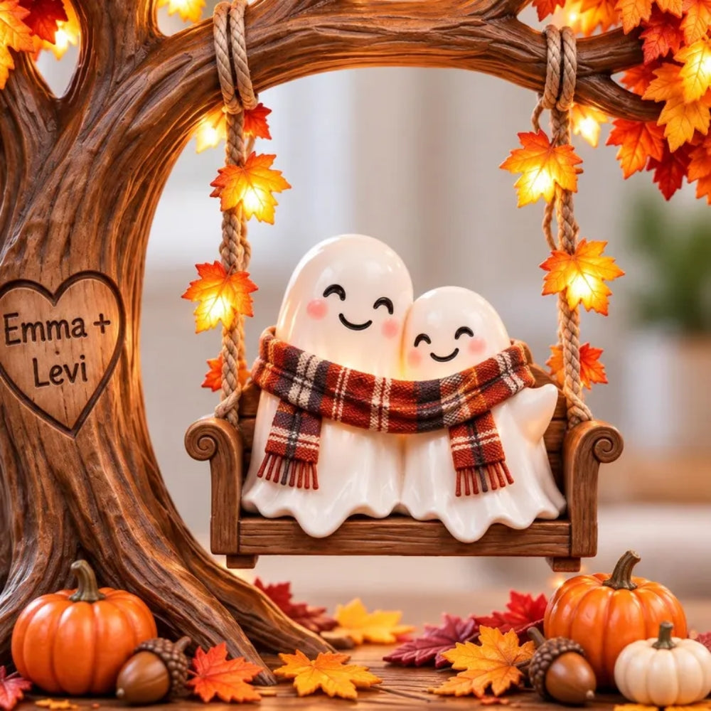 Custom Ghost Couple Autumn Wedding Layer Wooden Plaque, Custom Fall Wedding Keepsake Wooden Block WD0891