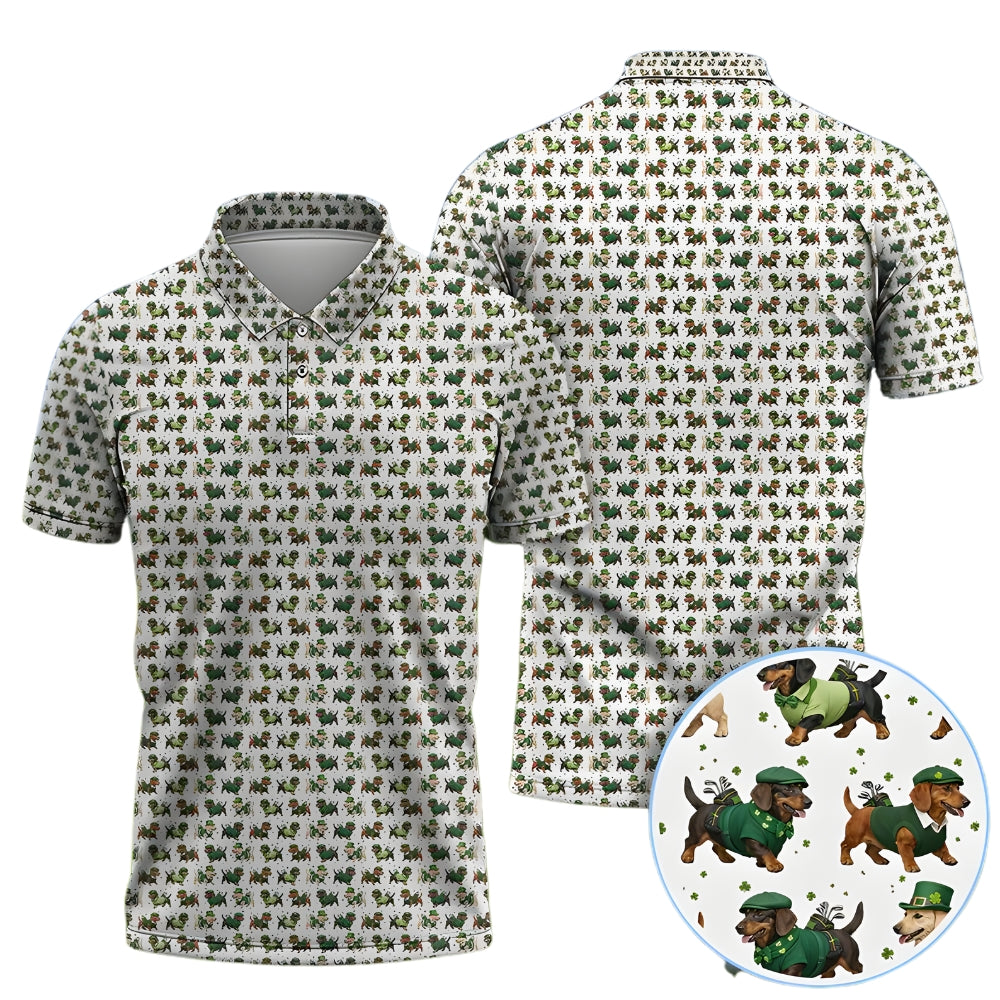 Dachshund Patrick Day Golf Polo Shirt For Mens, Dachshund Lover St Patrick's Day Golf Shirts GE0258