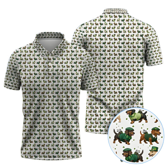 Dachshund Patrick Day Golf Polo Shirt For Mens, Dachshund Lover St Patrick's Day Golf Shirts GE0258