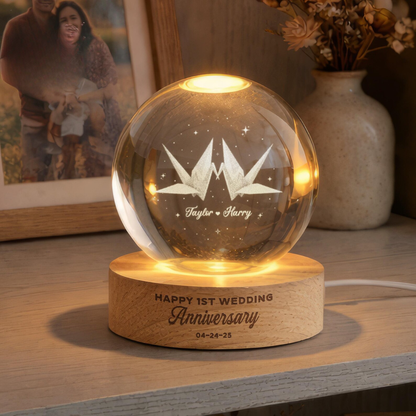 Custom Paper Wedding Anniversary Crystal Ball Led Night Light, Custom 1st Anniversary Night Light WD0845