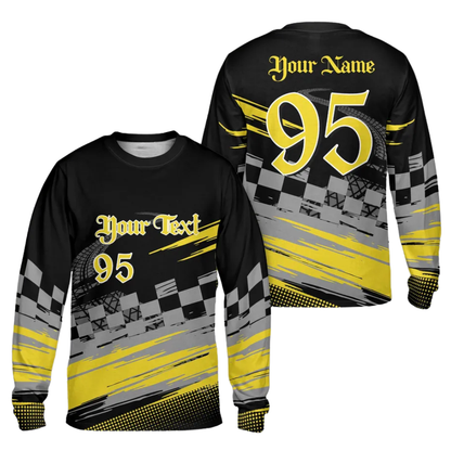 Custom Number & Name Dirt Bike Long Sleeve Men Jersey Black Cyan, Custom Dirt Bike Shirts For Riders MZ0095