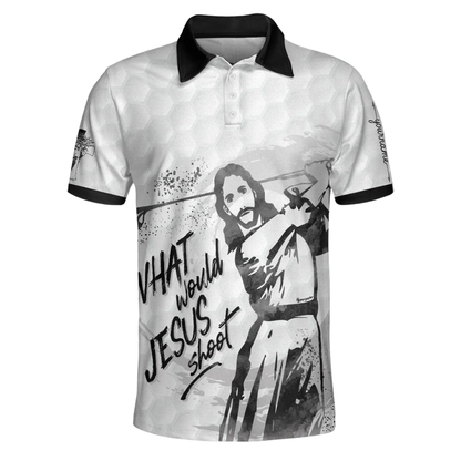 What Would Jesus Shoot Custom Mens Golf Polo Shirt, Custom Christian Faith Golf Shirts GE0553