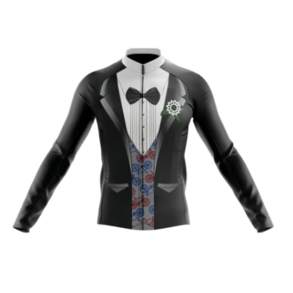 Tuxedo Black And White Long Sleeve Cycling Jersey For Men, Tuxedo Cycling Jerseys CG0722