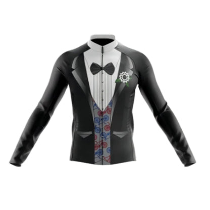Tuxedo Black And White Long Sleeve Cycling Jersey For Men, Tuxedo Cycling Jerseys CG0722