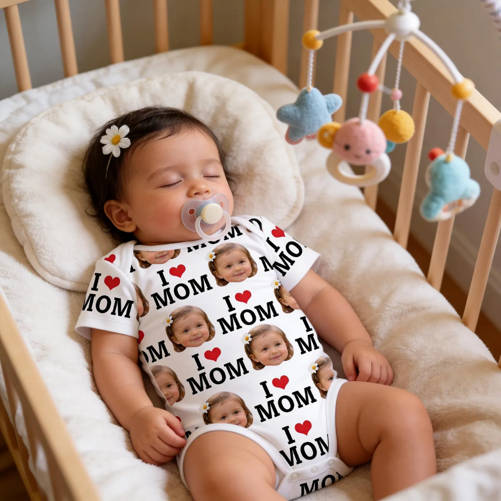 Custom I Love Baby Face Bodysuit, Custom Photo Baby Bodysuit BB0311