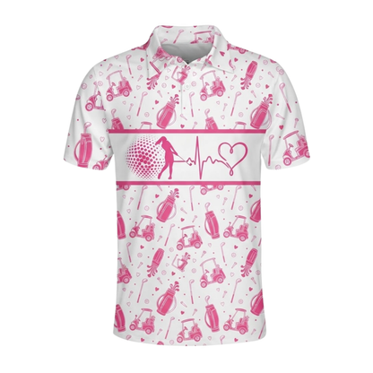 Heartbeat Pink Golf Pattern Mens Golf Polo Shirt, Golf Polo Shirt For Men GE0603