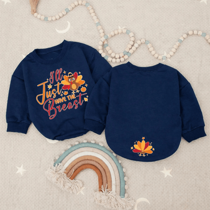 I'll Just Have The Breast Turkey Baby Romper Sweatshirt, Baby Turkey Romper Sweater For Thanksgiving BB0954