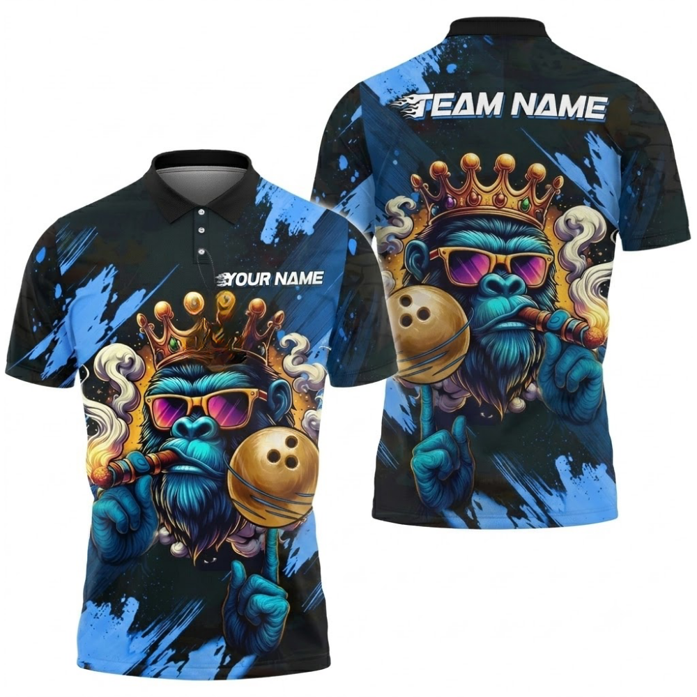 Custom King Gorilla Bowling Mens Polo Shirt, Custom Gorilla Bowling Team Shirts BZ0519