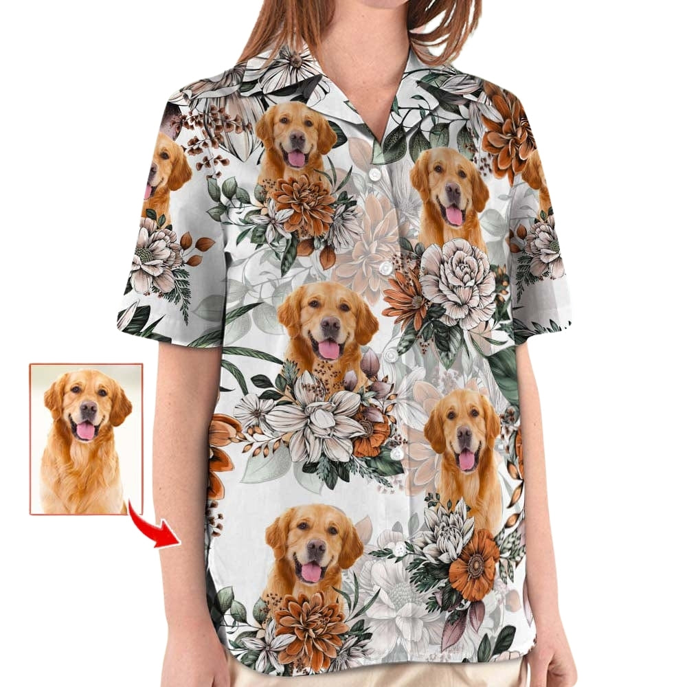 Custom Dog Photo Floral Hawaiian Shirt For Men Women, Custom Pet Photo Tropical Hawaiian Shirts HE0488
