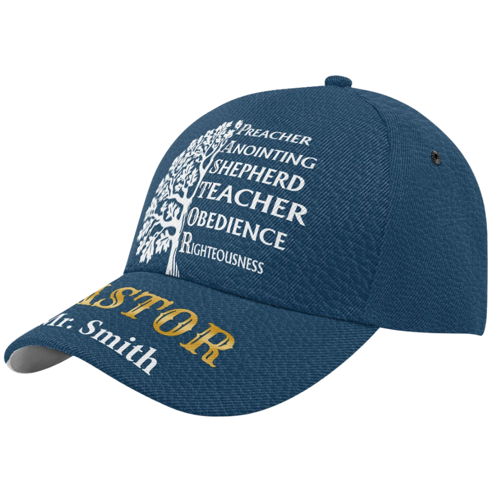 Pastor Preacher Teacher Shepherd Obedience Righteousness Custom Name Blue Baseball Cap, Custom Pastor Cap Hat CP0579
