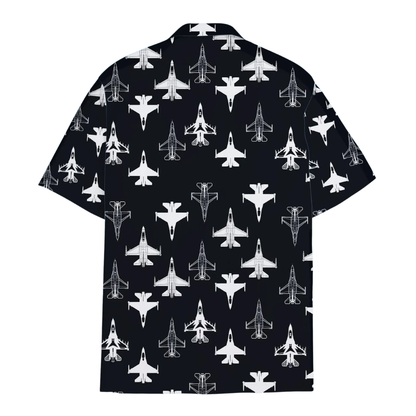 Aviation Black White Men's Hawaiian Shirt, Airplane Hawaiian Shirt HE0560
