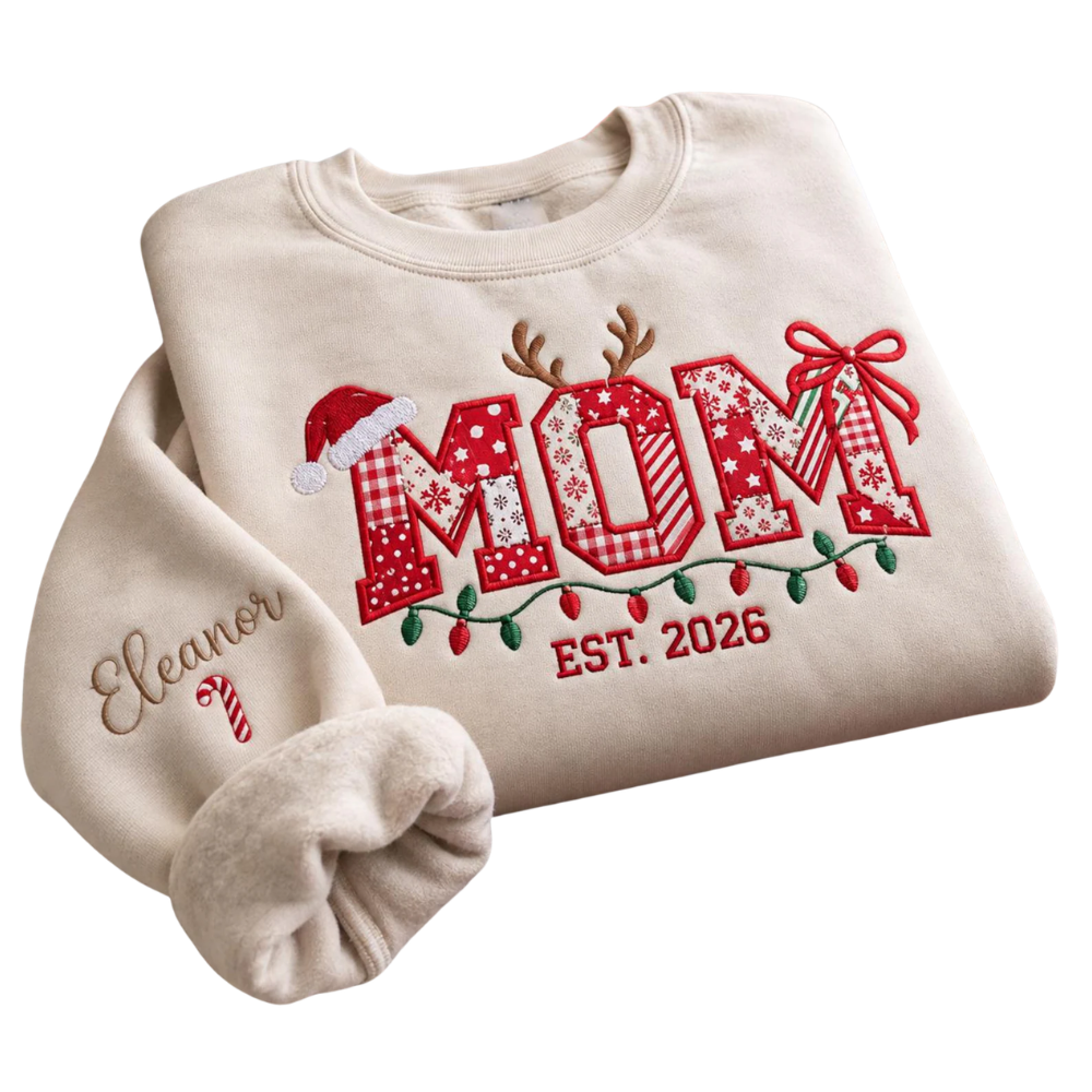 Custom Dad Mom Christmas Embroidered Sweatshirt Matching, Personalized Mom Dad Xmas Sweatshirt 2D1252