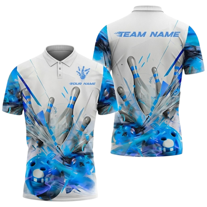 White And Pink Custom Break Ball Bowling Polo Shirt For Men, Custom Bowling Team Shirts BZ0761