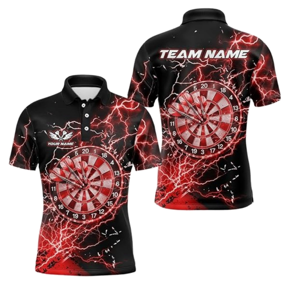 Custom Thunder Black Pink Darts Polo Shirt For Men, Custom Thunder Darts Team Shirts DZ0075