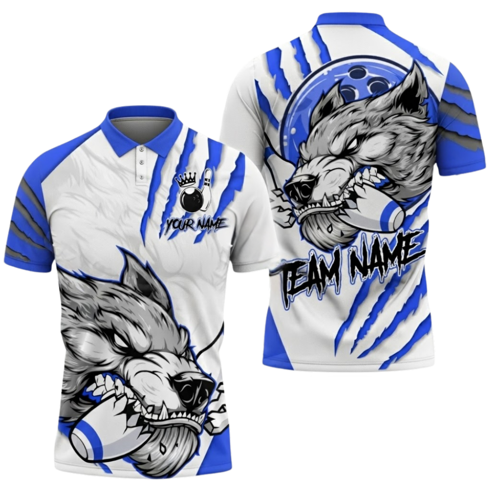 Custom Wolf Red And White Bowling Polo Shirt For Men, Custom Wolf Bowling Shirt For Team BZ0656