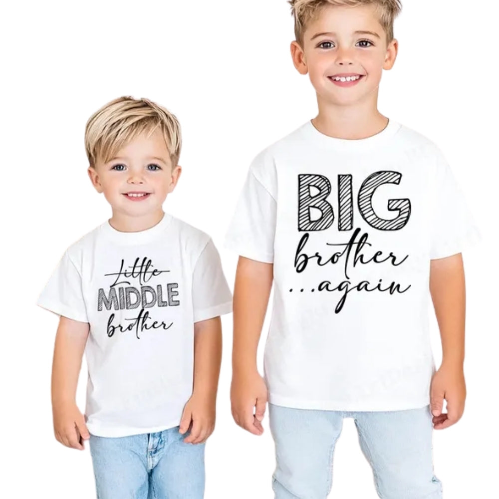 Big Brother Again Little Middle Brother Matching Baby Announcement T Shirt For Siblings, Pregnancy Announcement Matching Family Shirts ET0224