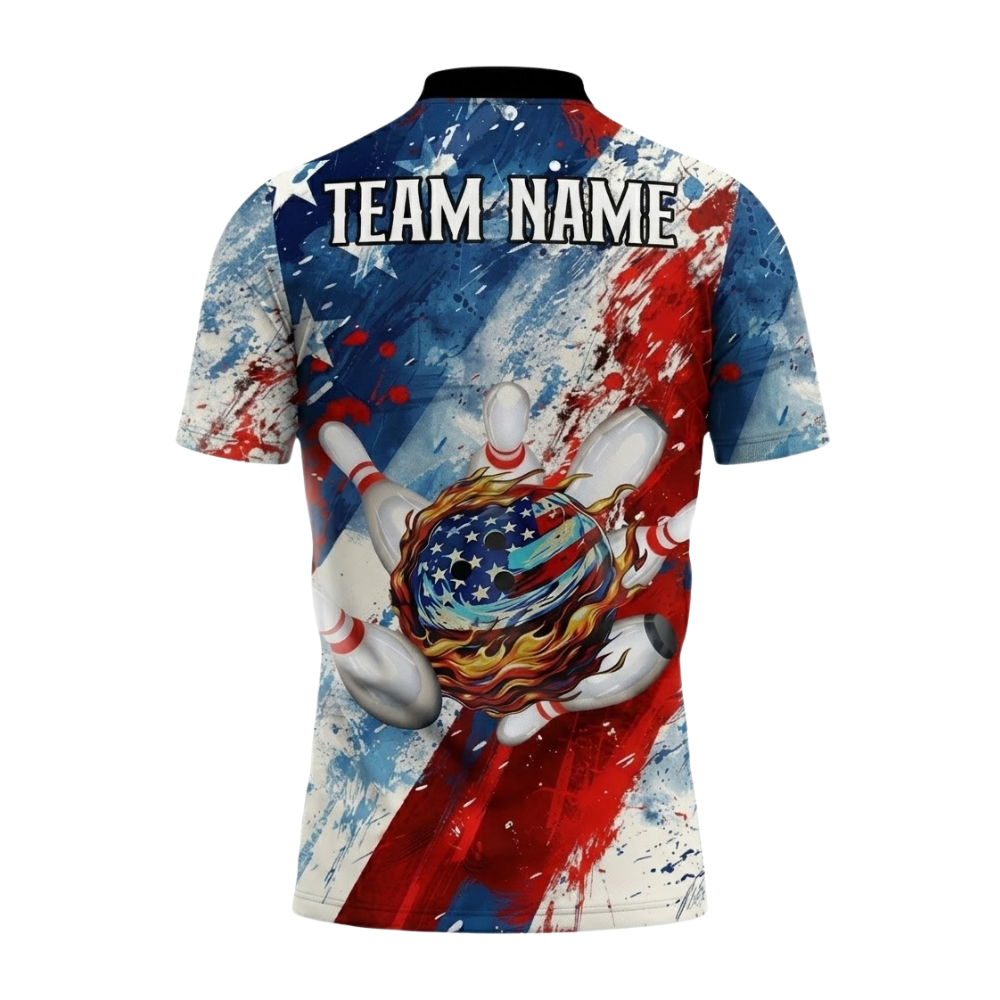 Custom American Flag Watercolor Bowling Polo Shirt For Men, Custom Patriot Bowling Team Shirt BZ0741