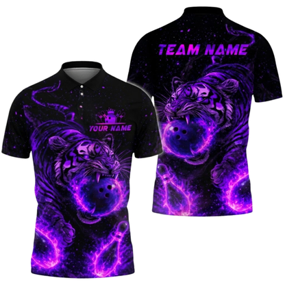 Custom Tiger Fire Ball Bowling Polo Shirt For Men, Custom Tiger Bowling Team Shirt BZ0805