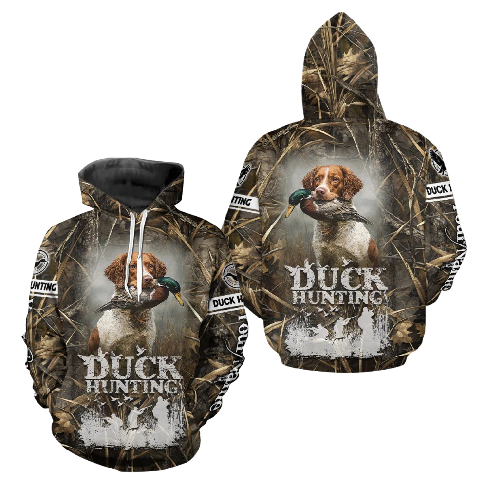 Custom Brittany Dog Mallard Duck Hunting 3D Hoodie, Custom Duck Hunting Lover Hoodie 2D1191