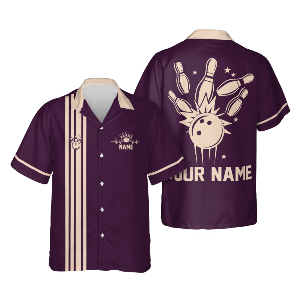 Custom Vintage Pink Bowling Hawaiian Shirts For Women, Custom Vintage Bowling Womens Shirts HB0202