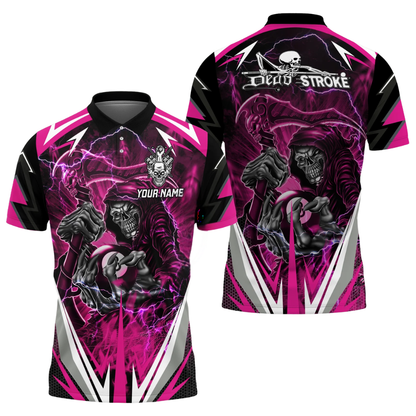 Custom Dead Stroke Skull 8 Ball Mens Blue Billiard Polo Shirt, Custom Skull Billiard Shirts BIZ0310