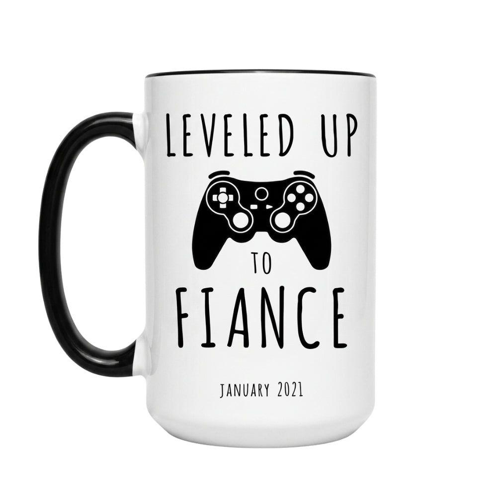 Personalized Leveled Up To Fiance Mug For Future Husband, Personalized Fiance Engagement Coffee Mug WD0100