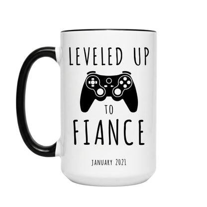 Personalized Leveled Up To Fiance Mug For Future Husband, Personalized Fiance Engagement Coffee Mug WD0100