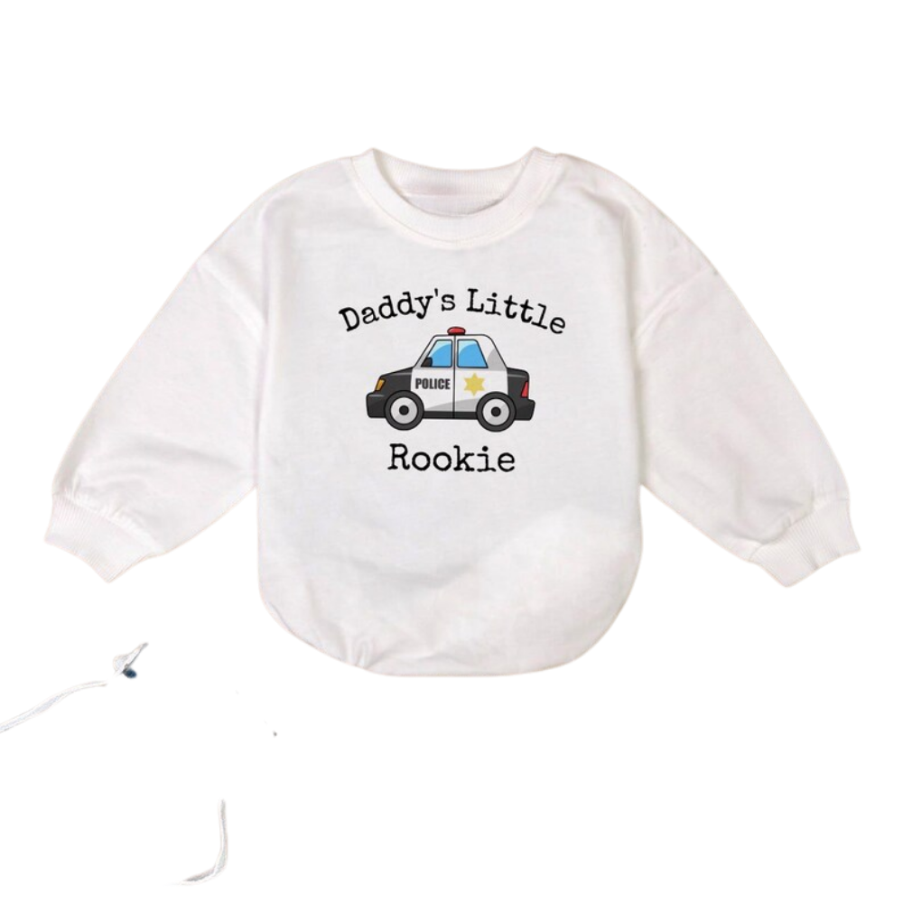 Daddy's Little Rookie Police Car Baby Romper Sweatshirt, Police Baby Romper Sweater BB0489