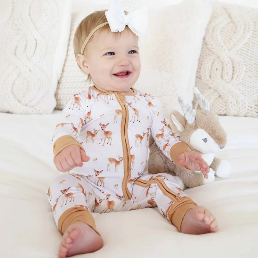 Fawn Deer Baby Convertible Zippy Romper, Baby Deer Romper Convertible BB0843