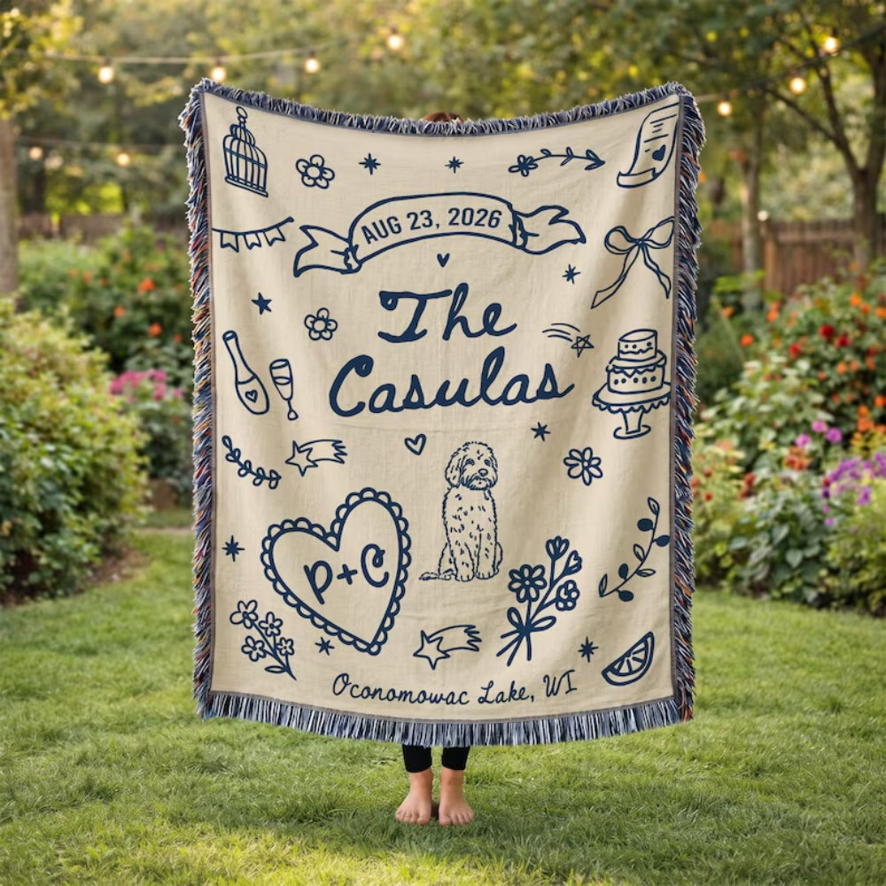 Personalized Wedding Engagement Woven Blanket, Custom Wedding Blanket Fot Couple WD0350