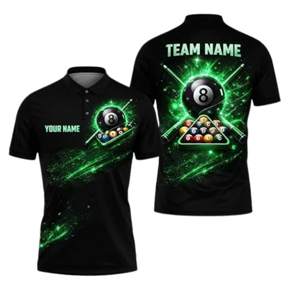 Custom 8 Ball Black And Red Billiard Polo Shirt Mens, Custom Billiard Team Shirts BIZ0287