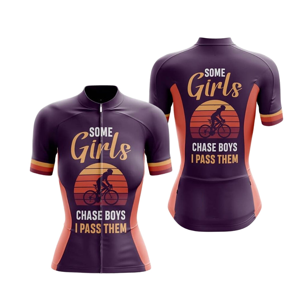 Some Girls Chase Boys I Pass Them Short Sleeve Cycling Jersey For Ladies, Women's Funny Cycling Jerseys CZ0151